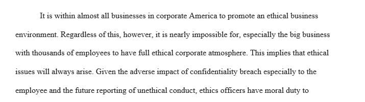 Should ethics officers guaranty confidentially to those who report wrongdoing