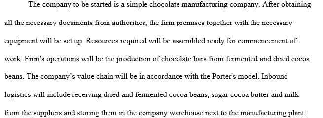 Summarize the type of manufacturing company you plan to start up