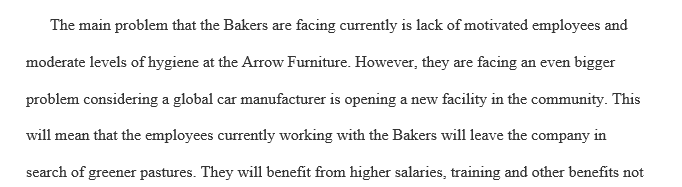 The Bakers are aware that the nature of work at Arrow results in moderate levels of hygiene factors and low motivators.