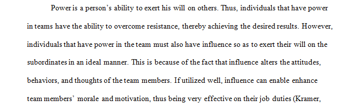 What roles do power and influence play in teams