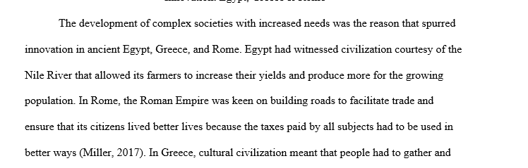 What was spurring innovation in Egypt Greece and Rome