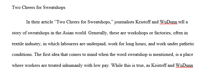 Why do Kristoff and WuDunn only give two cheers for sweatshop