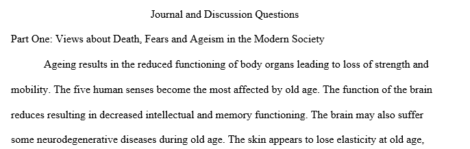 Write a 525-word journal entry discussing aging