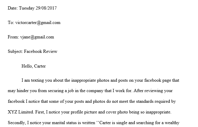 Write an email to your friend that explains which content needs to be deleted from her social media accounts and why