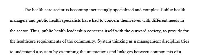 Write your personal definition of public health leadership and a definition of systems thinking