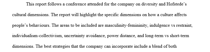 You recently attended a conference for your company on Diversity and Hofstede’s cultural dimensions