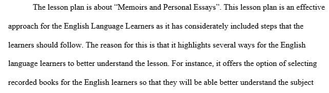 Analyze the plan and determine whether it is an effective approach for English language Learners