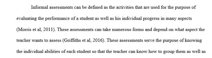 Create an informal assessment activity to prepare the students for one of the domains