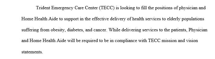 Create two (2) sample job descriptions for positions you are looking to fill at Trident Emergency Care Center