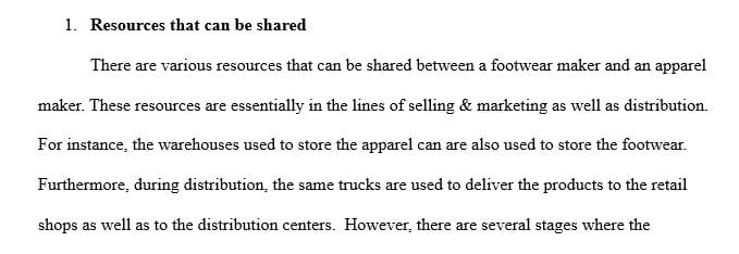 What kinds of resources can likely be shared across different brands between an apparel maker and a footwear maker