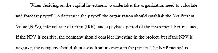 Write a script to describe capital budgeting considerations that you think are important