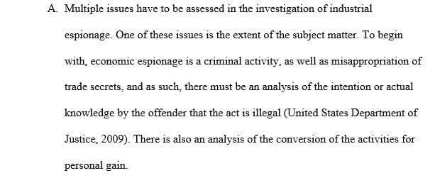 Analyze two (2) issues involved in investigating economic espionage and trade secrets