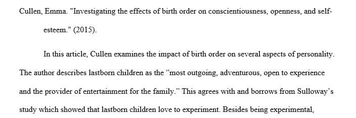 Annotated works cited page about being the youngest child in a family