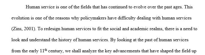 Create a timeline of the history and evolution of human services to current time