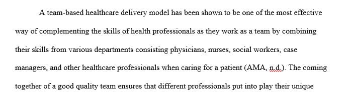 Describe one innovative health care delivery model that incorporates an interdisciplinary care delivery team