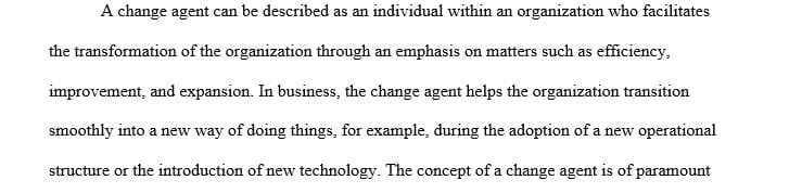 Discuss the role of a change agent in the change management process