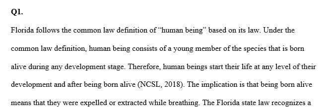 Does Florida follow the common law definition of human being