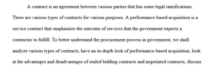 Examine the types of contracts and performance-based acquisition.