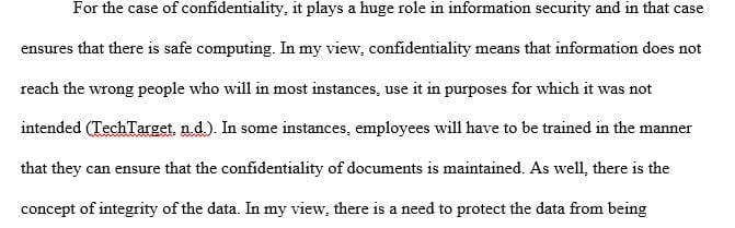 Explain what the following terms mean to you as they apply to information security