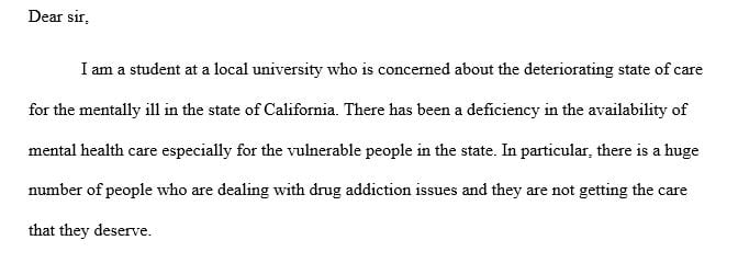 Health Advocacy Letter to an Elected Official