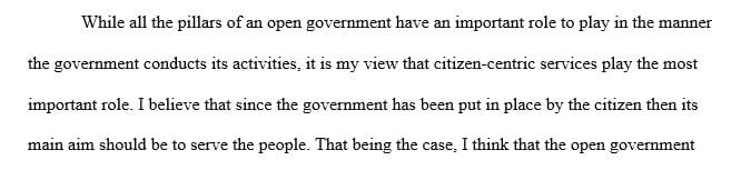 Identify the three (3) pillars of an open government and provide a short description for each
