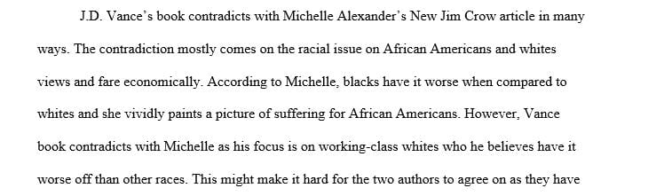 In what ways does this essay and the New Jim Crow contradict