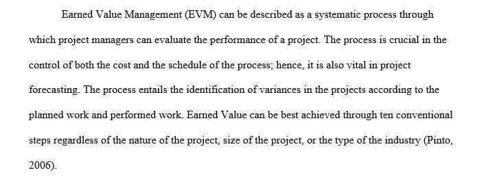 Key steps in EVM and the advantages the authors argue earned value offers for project control and evaluation