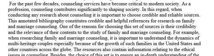 Search the professional literature in counseling and related fields for a set of five articles