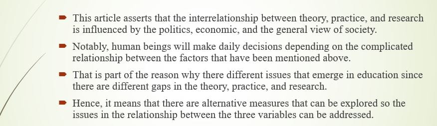 The interrelationship among theory, practice and research