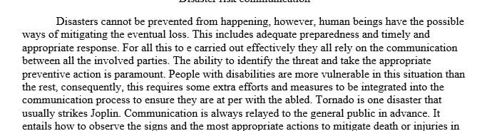 Using the principles of risk communication create core messaging relating to the preparations for disabilities