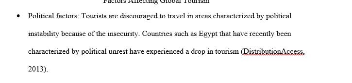 Watch a video and bullet point the main Factors Affecting Global Tourism