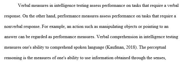 What are the differences between verbal and performance measures in intelligence testing