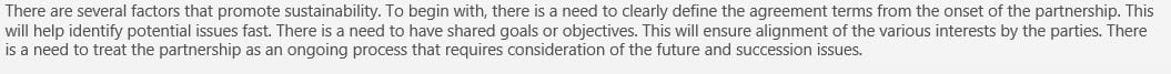 What factors contribute to the sustainability of a joint venture partnership