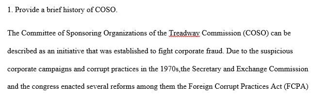 Write a paper on COSO and how it relates to Sarbanes-Oxley and the auditing of public companies