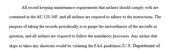 Analyze the elements AC 120-16F for compliance to the FAA requirements of recording keeping.