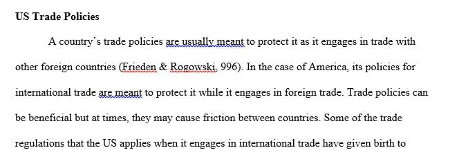 Choose five U.S. government policies that affect trade with foreign nations