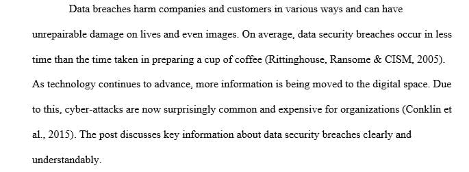 Data security breach is the process with which the unauthorized people get access to the organizational information