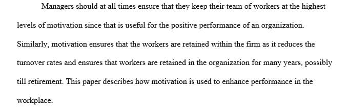 Describe specific motivational techniques that could be used within your organization