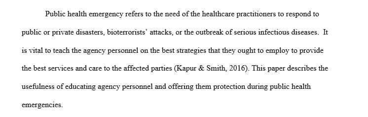 Describe the importance of protecting and educating agency personnel about a public health emergency