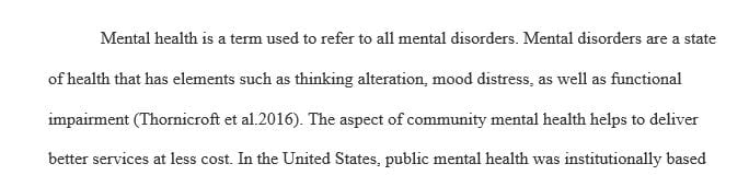 Explain and give some examples of the concepts of community mental health