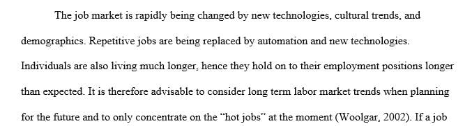 Explore new career options based on the employment trends described in the assigned textbook