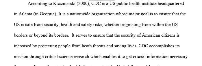 Select an organization such as the Centers for Disease Control and Prevention (CDC)