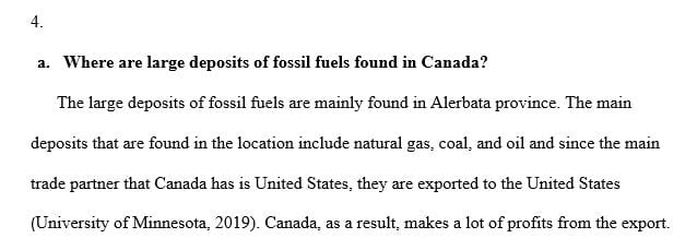Where are large deposits of fossil fuels found in Canada