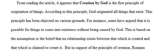 Write an essay that presents what is the first principle of the production of creatures