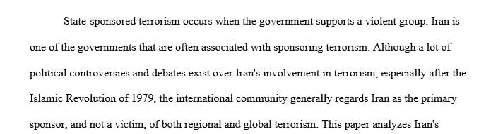 Analyze Iran's involvement in sponsoring global terrorism