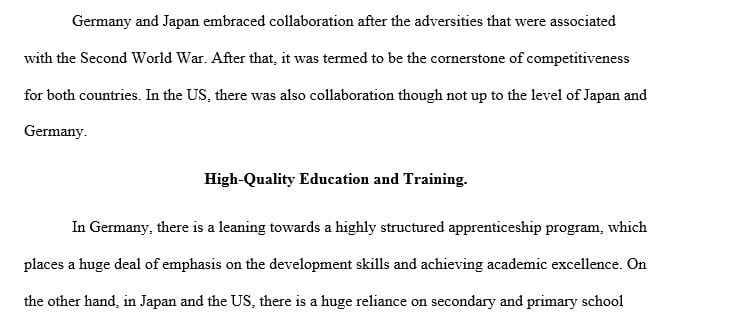 Contrast the following constructs underlying competitiveness and quality relative to the United States