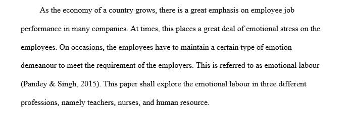 Describe examples of emotional labor in the following professions