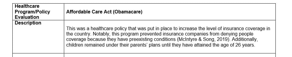 Describe the healthcare program or policy outcomes.