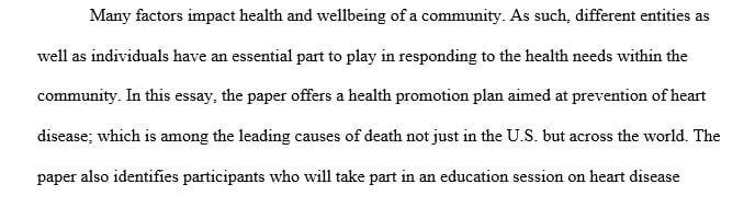 Develop a health promotion plan addressing a specific health concern within your community