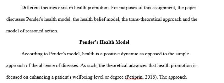 Discuss various theories of health promotion